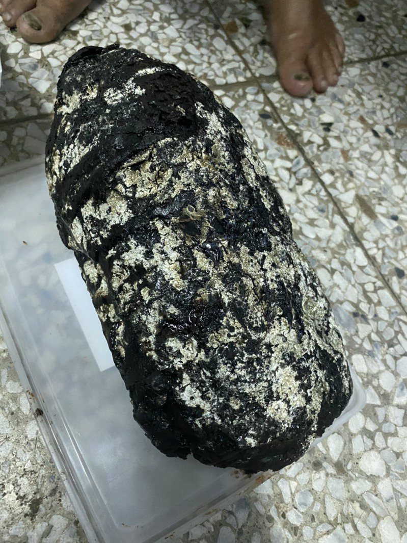 台東蘭嶼朗島村1名李姓男子，今年3月在海邊撿到一顆近4公斤的石頭，疑似為「龍涎香」。記者尤聰光／翻攝