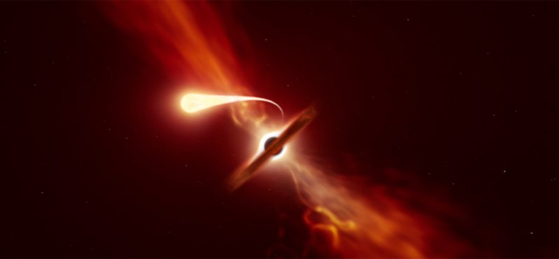 星體太過接近超大質量黑洞，將受黑洞引力響，可能被撕裂，物質被扯成長條狀，這個過程稱為「麵條化」（spaghettification）。 歐新社