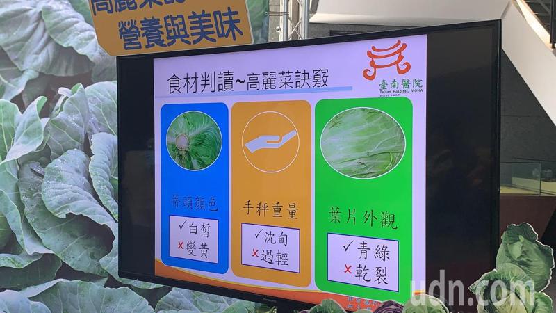 台南醫院營養師提供挑選高麗菜的三個方法。記者吳淑玲／攝影