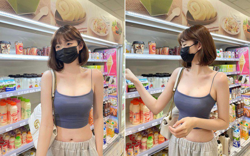 Wei Ting穿小背心在超級市場出現的照片引起網民哄動！（IG「weitinggg___」圖片）