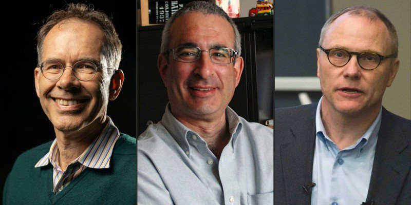 2021年诺贝尔经济学奖得主揭晓，由加州大学柏克莱分校教授卡德（右）、安格里斯特（中）、因本斯（左）3位学者共同获奖。 法新社(photo:UDN)