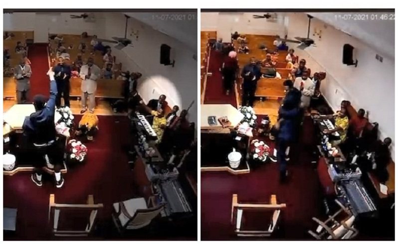 美国田纳西州纳许维尔一处教堂7日下午发生男子带枪跑上祭坛后威胁民众，一位英勇的牧师趁隙採取行动，从男子身后将他扑倒在地，并跟多位教区居民联手解除他的武装。画面翻摄：Twitter/The Tennessee Holler(photo:UDN)