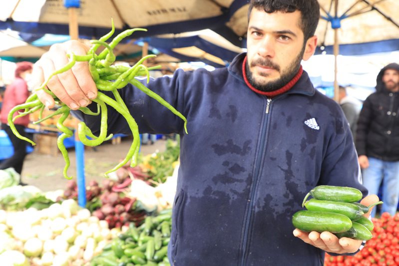 土耳其物价飙涨。安卡拉菜贩阿瑞斯（图）16日受访表示，在他摊子上，小黄瓜、青椒一公斤分别卖10、20里拉，涨幅最高。中央社(photo:UDN)