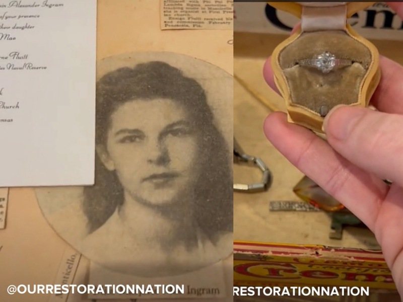 一名网友分享，她在一栋废弃屋中找到前屋主女儿珍藏70多年的求婚戒指。图撷自(photo:UDN)