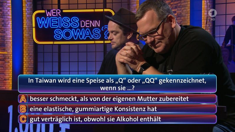 台灣人常說的「QQ」成為德國益智節目的考題，難倒參賽者。 圖／擷自YouTube影片