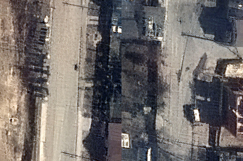路易斯表示：「你看地面拍的照片，显示出靠近汽车和建筑物的遗体，而在卫星照片中，你可以看到地面的物体，就在相同的汽车和建筑物旁边的同一个位置。」图／路透社(photo:UDN)