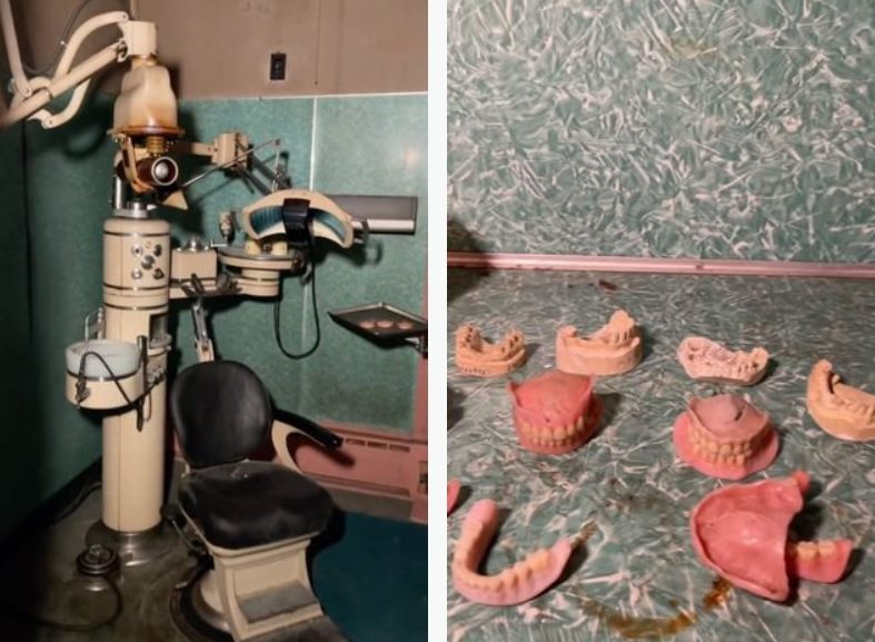 废弃的牙医豪宅里满是假牙，场景宛如恐怖片。图撷自(photo:UDN)