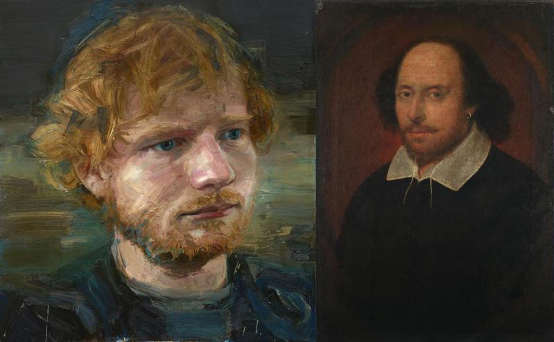 左｜〈艾德．希蘭（紅髮艾德）〉，柯林戴維森於2016創作。圖片版權／Colin Davidson 
右｜〈威廉．莎士比亞〉，推測與約翰泰勒有關，於1600-1610創作。圖片版權／英國國家肖像藝廊