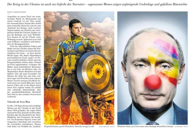 一家瑞士报纸近日发表将俄罗斯总统普亭（Vladimir Putin）描绘成小丑的图片，随后俄罗斯官员便威胁要採取「法律行动」。截自NZZ(photo:UDN)