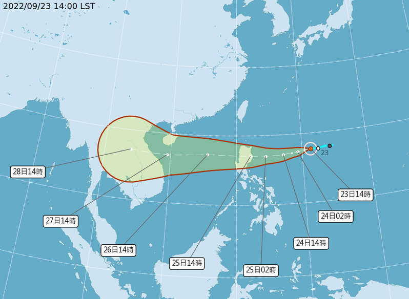 今年第16號颱風諾盧，預測朝西往菲律賓附近移動。圖／取自氣象局網站
