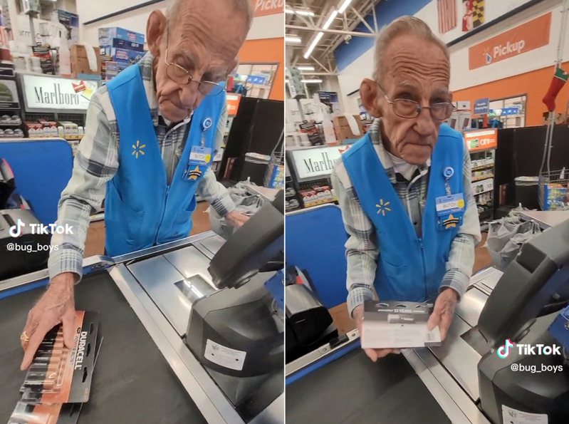 82岁的马里昂在超市收银的影片在网上疯传。（TikTok影片截图）(photo:UDN)