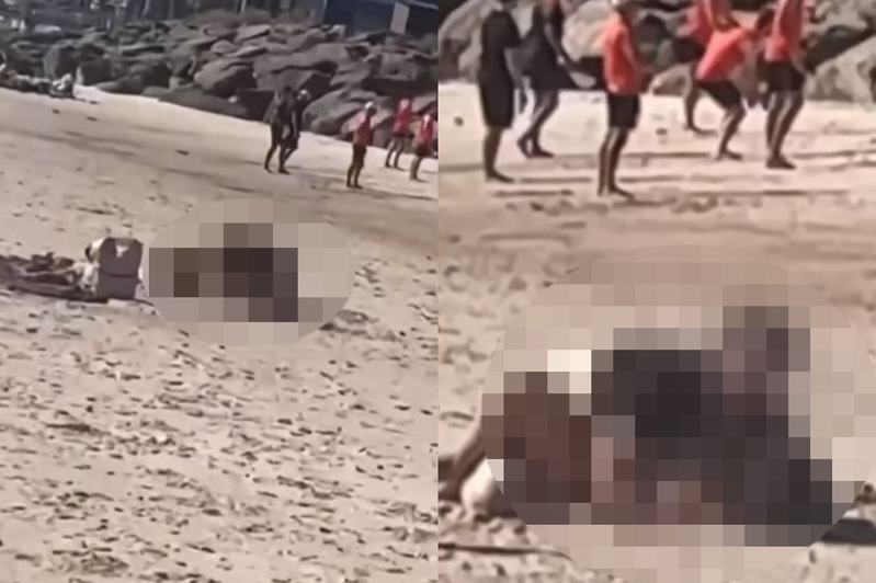 一對情侶在海灘上演活春宮，被路人衝上前大聲制止，事後這段影片被上傳至網路。 圖／擷自推特