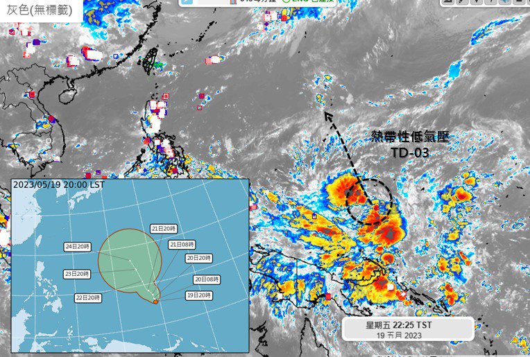 熱帶性低氣壓目前位置在關島南方海面，向北北東移動，時速4公里，有發展成輕度颱風的趨勢。圖／取自「天氣職人-吳聖宇」臉書粉專