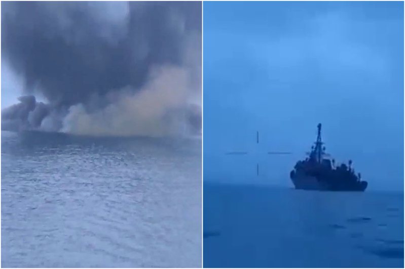烏克蘭國防部25日釋出一段影片，其中顯示無人駕駛船隻與俄羅斯偵察船「伊凡赫斯號」相撞之前的畫面。路透