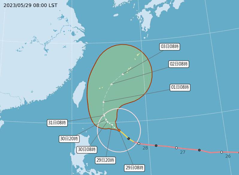 瑪娃颱風路徑潛勢預報。圖／氣象局提供