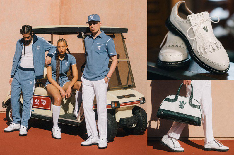 adidas Golf此次與周杰倫私下打球時也會穿的品牌Bogey Boy攜手，採用了白、灰藍與草綠為主軸，推出一系列的男、女裝和鞋款。圖／adidas Golf提供