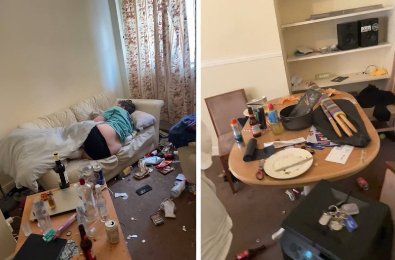 一行人进入屋内时房客还在沙发上睡觉，四处也摆满杂物及垃圾。图撷自(photo:UDN)