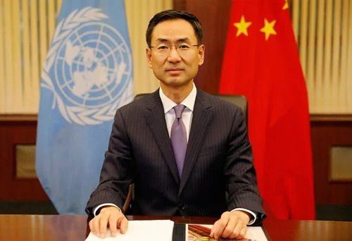 中國常駐聯合國副代表耿爽在聯合國安理會對伊朗核問題，呼籲美國解除對伊的單邊制裁。  （取自大陸外交部網站）