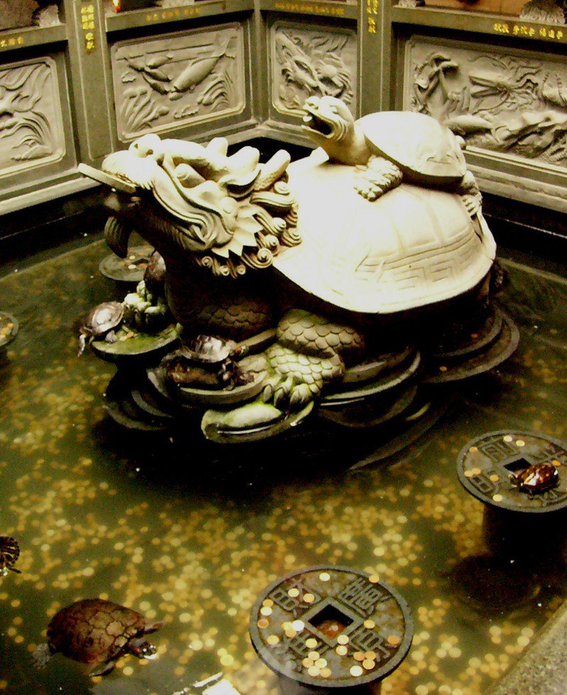 福山宮中庭有座烏龜許願池，每月總有不少的銅板進帳。圖／聯合報系資料照（2004/8/10 楊惠琪攝影）