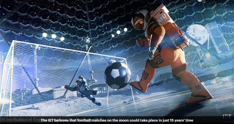 英國工程技術學會專家認為最快在2035年就可能在月球上踢足球。圖擷自每日郵報