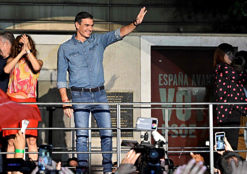 西班牙國會選舉結果出爐後，總理桑傑士在馬德里競選總部外表示，右翼陣營被打敗了。法新社
