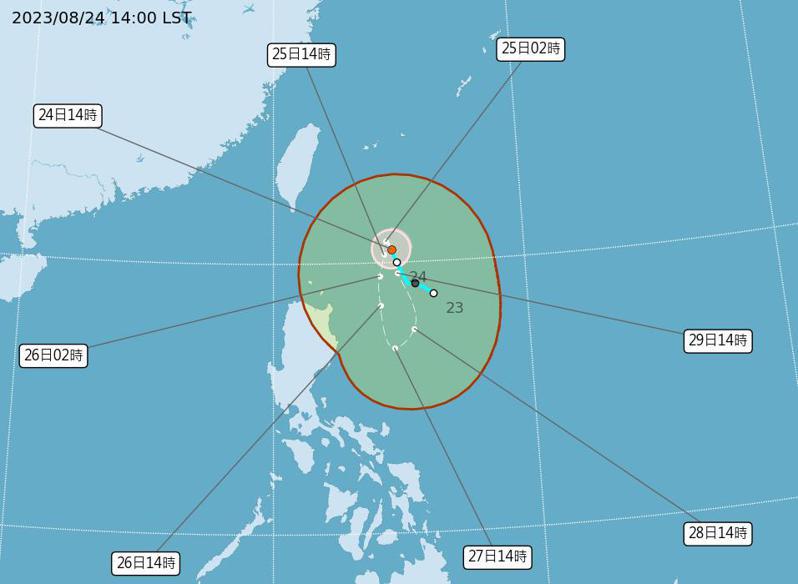 原位於菲律賓東方海面的熱帶性低氣壓，今天下午2時發展為輕度颱風、編號第9號蘇拉，預測向北移動。圖／取自氣象局網站
