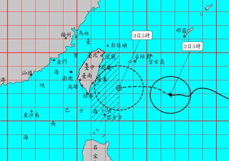 中颱海葵颱風今天以每小時17公里，朝西北西轉西方向移動，其暴風圈約180公里，正逐漸接近台灣東半部海面，2日晚至4日最接近台灣，幾近籠罩全台。記者王長鼎／翻攝