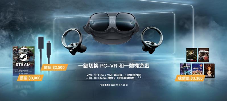 HTC VIVE XR Elite推出超級強檔優惠，總價值8,800元PC-VR限時酷玩好禮帶回家。圖／HTC提供