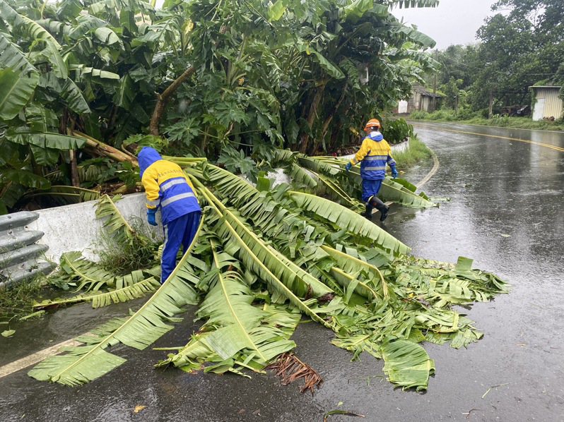 隨海葵颱風暴風圈逐漸離開，台南市環保局出動清潔隊1100多名人力，清除市區倒塌路樹及散落街道的樹枝及垃圾，共清出32噸垃圾及樹枝葉。圖／南市環保局提供