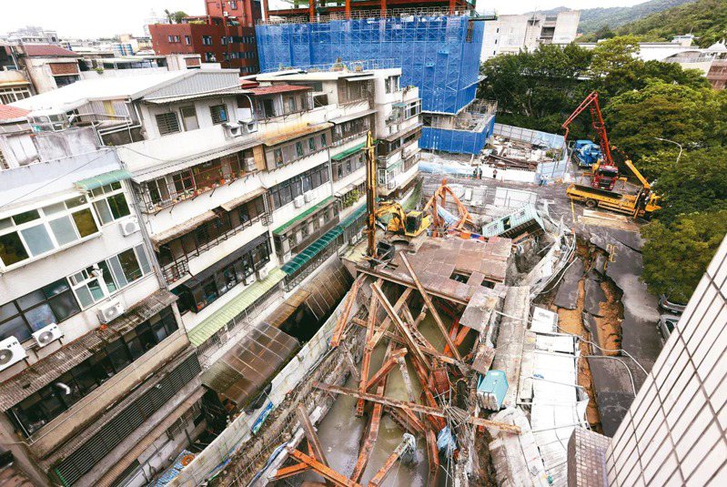 台北市中山區大直街建案「基泰大直」施工不當，造成工地與周邊鄰宅塌陷受損。報系資料照