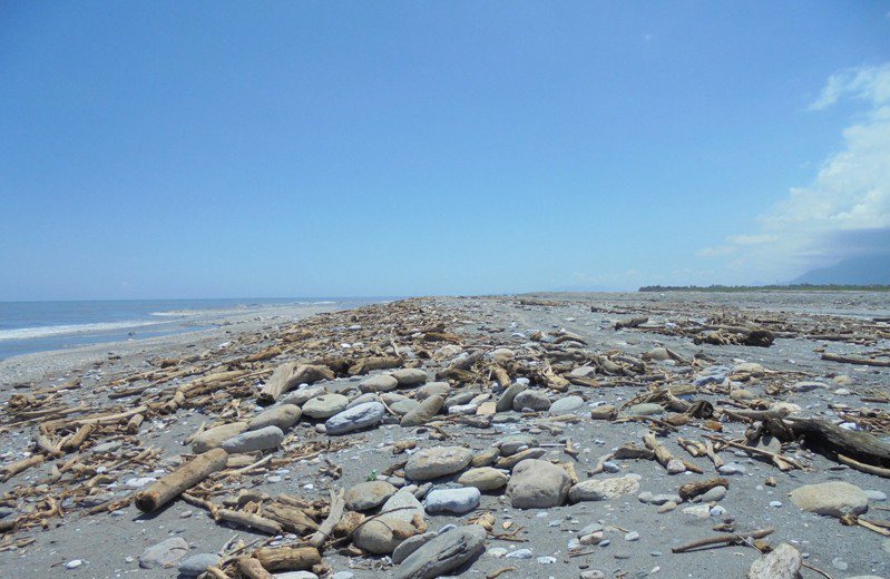 花蓮海岸堆積大量漂流木。示意圖／花蓮縣政府提供
