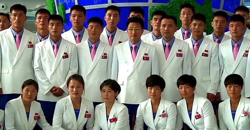 北韓運動員出發前往杭州亞運。 擷圖自畫面