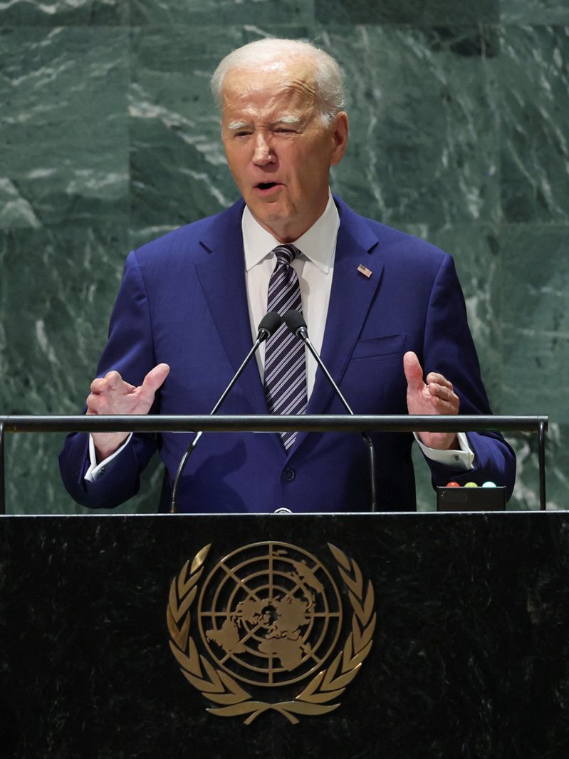 美國總統拜登19日在聯合國大會演說，重申美國致力「脫險」，而非追求與中國大陸脫鉤。（路透）