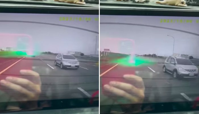 網友在網路上投訴「國道後方車一直對我投雷射光」。圖／取自臉書「八卦村-行車紀錄器影片上傳中心」