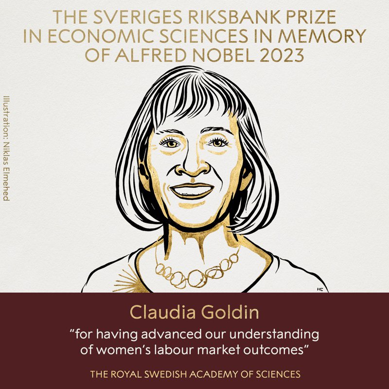 今年諾貝爾經濟學獎得主9日揭曉，由美國哈佛大學經濟系學者戈丁（Claudia Goldin）獲殊榮。圖／取自X@NobelPrize