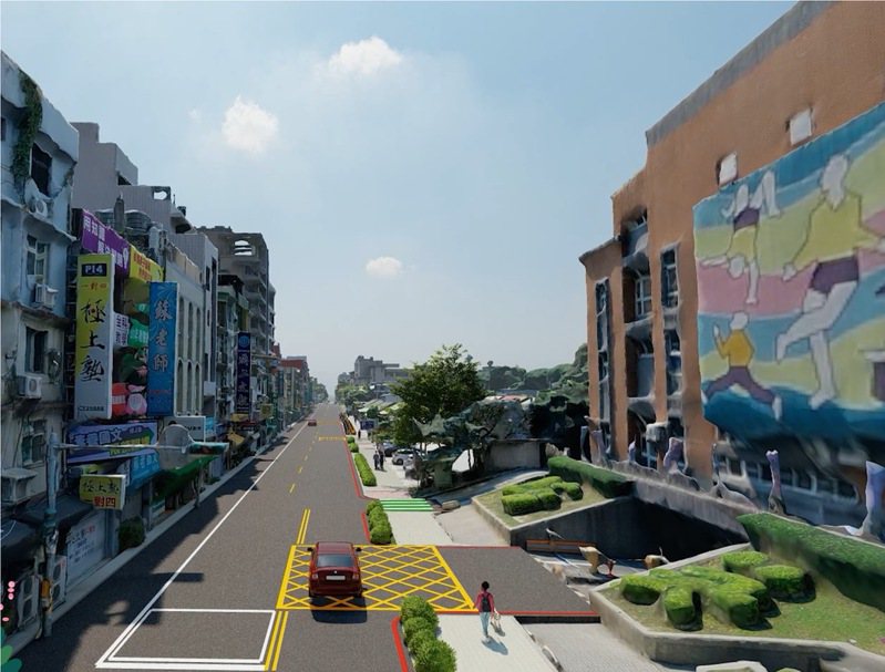 新竹市政府針對學府路將規畫完整有綠帶植栽的通學步道，圖為模擬圖。圖／竹市府提供