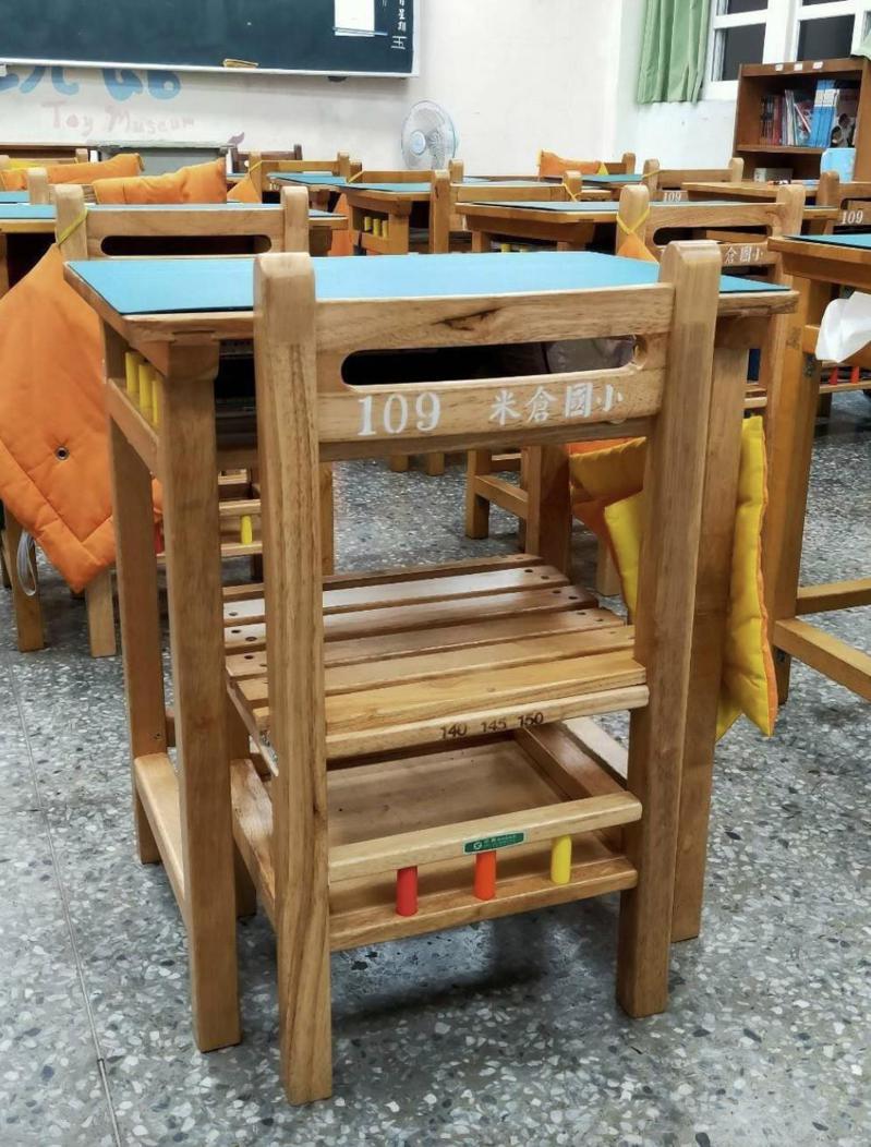 市議員陳偉杰說新北國小課桌椅樣式老舊，希望教育局可以考慮新的課桌椅。圖／陳偉杰提供