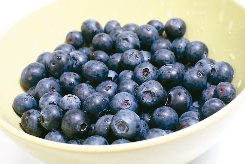 營養師指出，藍莓為紫色，含有大量花青素，具抗氧化、抗發炎作用，可以維護神經、血管，有助遠離或延緩失智發生的風險。圖／本報資料照片