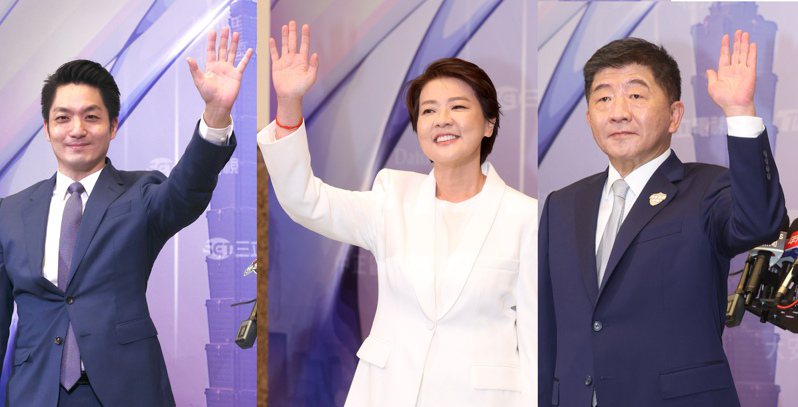 網路溫度計今天公布2022年到2023年出書造勢的政治人物，台北市長蔣萬安（左）和當時競選對手黃珊珊（中）、陳時中（右）都上榜。圖／聯合報系資料照片