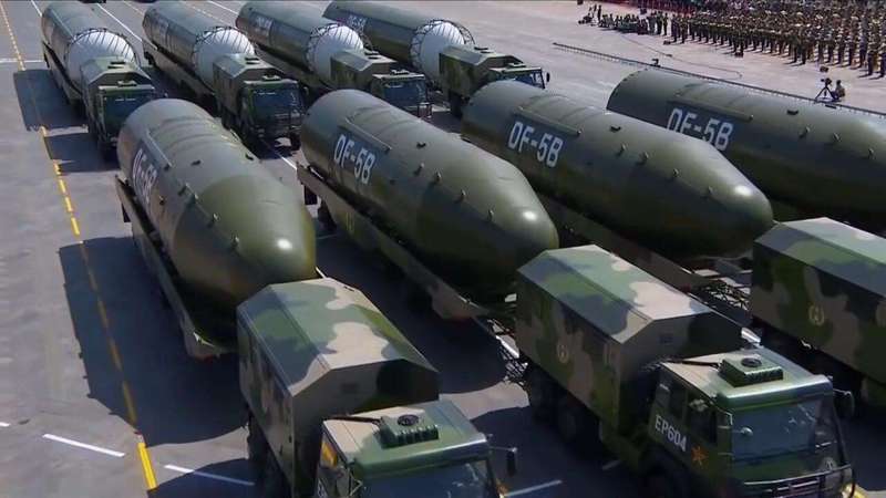 陸核武數量大增 中國大陸核武數量大增，透露有意超俄趕美。圖為解放軍火箭軍戰略核武東風5B導彈。（新華社資料照片）