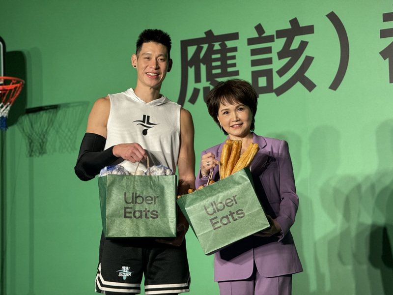 林書豪（左）和沈春華擔任外送平台品牌代言人。記者曾思儒／攝影