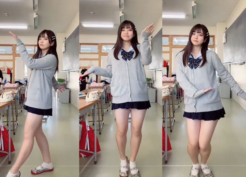 日本女高中生18秒魔性舞蹈短片吸破千萬觀看。圖／截自TikTok「isin_odensin」