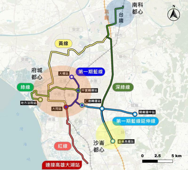 台南捷運藍線規畫串聯永康區、東區及仁德區重要交通節點、藝文中心與購物商場，全長約8.39公里。圖／截自環評書件