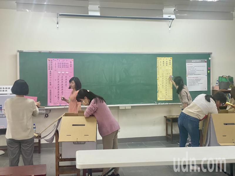 2024總統立委大選，台南投票結果稍早出爐，民進黨總統候選人賴清德、蕭美琴以57萬0811票，在「本命區」台南拿下勝利，得票率約50.95％。圖為開票情況。記者萬于甄／攝影