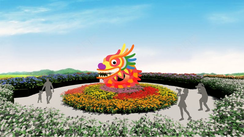永康公園打造「雲龍騰躍境安康」花景藝術園區。圖／台南市工務局提供