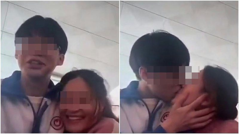 近期大陸網友瘋傳河北衡水一中邯鄲分校一名女老師跟學生交往，二人在教室熱吻的影片也被網友公布。圖／擷自《香港01》