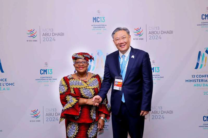 大陸商務部長王文濤25日在出席WTO部長級會議期間會見WTO秘書長伊衛拉。（圖／取自大陸商務部網站）