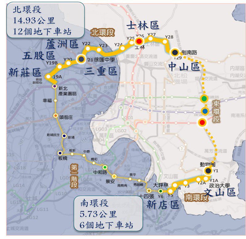 環狀線第二階段路線方案示意圖。台北捷運局提供