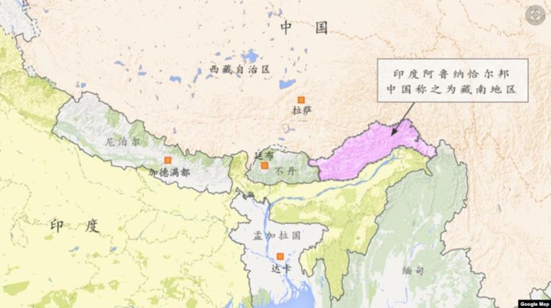 大陸民政部重新命名藏南地區30個地名。（圖／取自谷歌地圖）