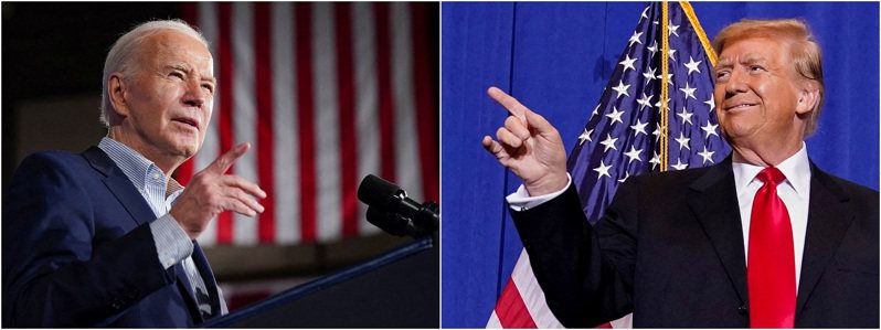 美國總統拜登（左）、前總統川普（右）在總統大選再度對決。路透